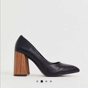 Asos Black Heels with Wood Detail Pumps Size US 9